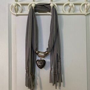 Gray Heart Pendant Scarf